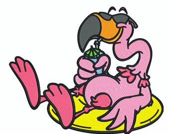 Diseño de bordado de flamenco en la piscina: patrón de bordado a máquina (descarga digital)