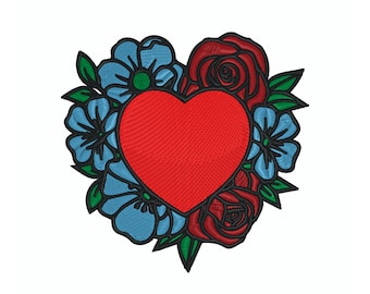 Heart and Flowers Machine Embroidery Design (Digital Download)