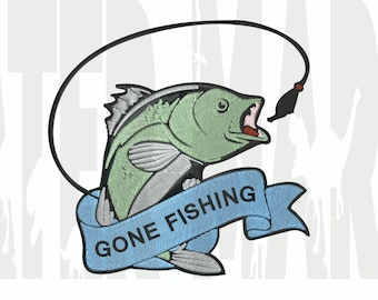 Diseño de bordado "Gone Fishing" – Motivo de pez (Descarga digital)