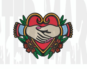 Parche bordado con diseño de tatuaje de corazón en la mano (descarga digital)
