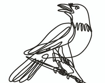 Raven Line Drawing Embroidery Design (Digital Download)