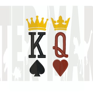 Diseño de bordado digital de tarjetas King y Queen para bordado a máquina - dst, exp, dst, pes, pec, sew, jef, pcs, csd, xxx, nas, emd, vip