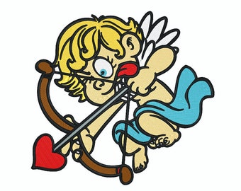 Diseño de bordado de querubín: Patrón de bordado a máquina de Cupido (Descarga digital)
