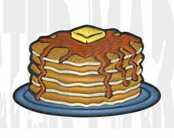Diseño de bordado de parche de panqueques: Comida para el desayuno (descarga digital)