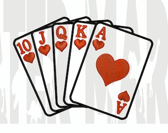 Diseño de bordado de corazones de escalera real – Naipes (Descarga digital)
