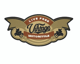 Vintage Motorcycle Patch Embroidery Design – Live Free (Digital Download)