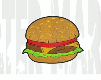 Diseño de bordado de hamburguesa: parche de comida (descarga digital)
