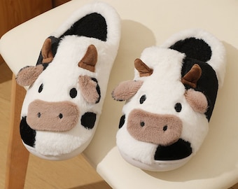 Cow Cotton Slippers Cartoon Animal Slippers Warm Cozy House Slippers