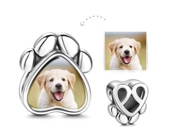 Dog Paw Photo Charm 925 Sterling Silver