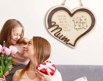 Personalized Wooden Heart Puzzle Sign Mother's Day Gift for Mum