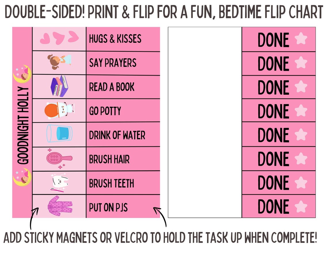 Goodnight Child - Personalized Bedtime Printable Routine - Magnetic ...