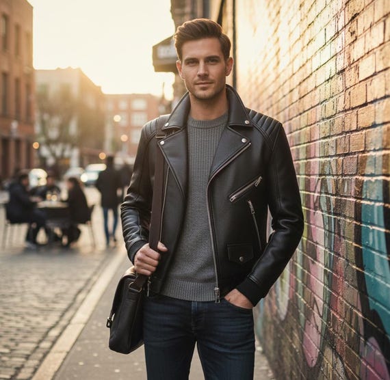 Men’s Leather Jacket – Real Leather Biker Jacket – Handmade Men’s Motorcycle Jacket – Classic Black Leather Jacket for Men