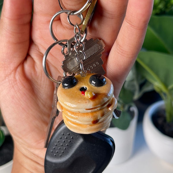 Pancake  keychain, Unique charm, Polymer Clay Figures, Keyring