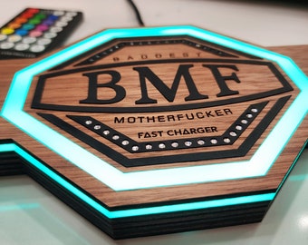 MMA Themed LED Wireless Fast Charger - BMF Belt with artificial Diamonds and Silicone - Ready for Samsung and iPhone 15 Watt