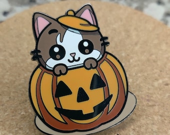 Halloween Pumpkin Kitten Enamel Pin