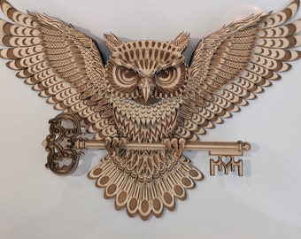 Wood Owl Sculpture – Multi-Layered Mandala Wall Art