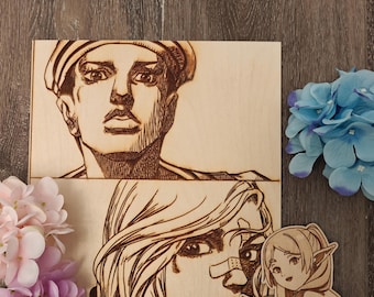 Custom Anime/Manga wood artwork - Engraved on natural wood - Optional Framing