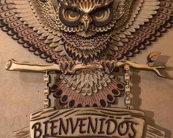 GeeBee Designs Cute OWL 3D Animal Door Plaque, Wood Wall Art - MDF Craft Gift, Powertex Ready (W8)