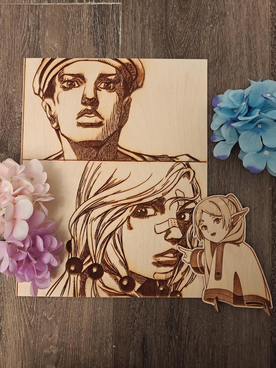 Custom Anime/Manga wood artwork - Engraved on natural wood - Optional Framing