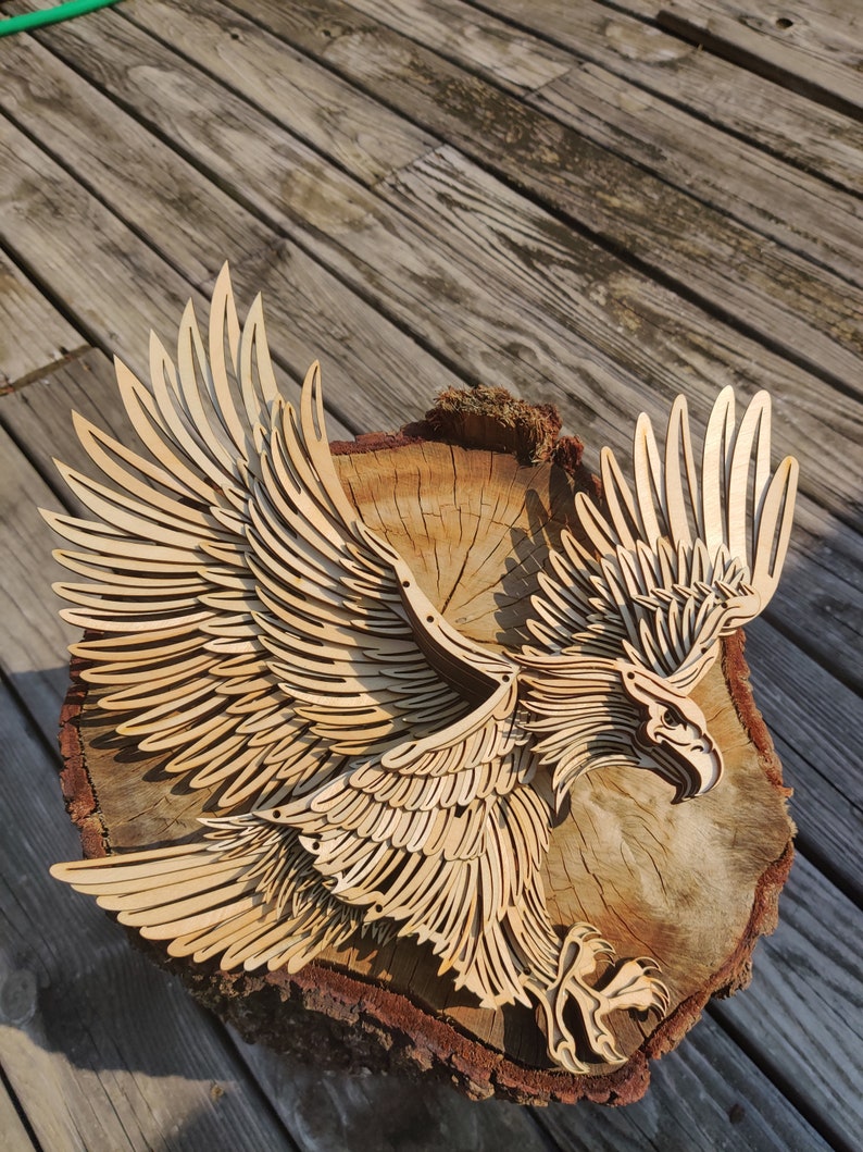 Wood Eagle Sculpture 3D and Realistic Bird Multiple Layers Layer