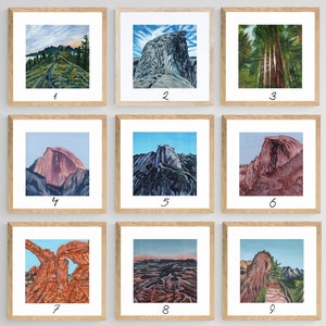 National Park Art Prints, 4x4, set of 3, Acrylic Painting Archival Art Print, Nature wall art