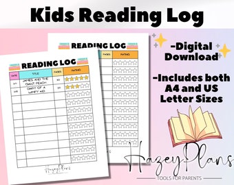 Kids Reading Log Printable, Reading Homework Tracker, Books Chart for Kids, Children Book Log, Book Ratings Chart for Favorite Books