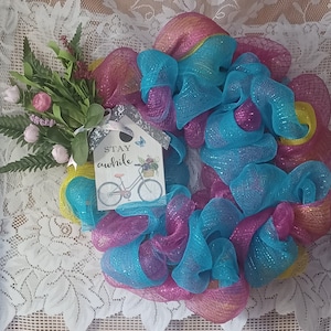 Stay Awhile Bicycle Floral Wreath