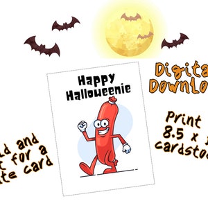 Happy and Fun Halloween Karte, Kinder Karte, clevere Wortspiele, humorvolle Hot Dog Karte, festliche druckbare Halloween Karte, digitaler Download