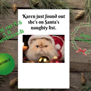 Grumpy Cat Naughty List Christmas Card, Don't Be a Karen Funny Christmas Card, Santa's Naughty List Humor Card with Grumpy Cat Printable