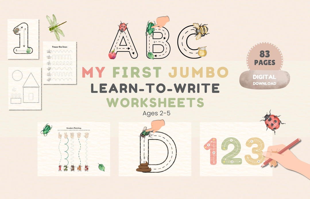 Learn-to-write Workbook • ABC 123 Tracing, Ages 2-5 (digital Download ...