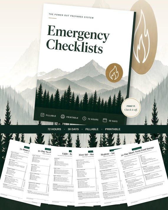 Emergency Preparedness Checklist Printable, 30-day, 72 Hour Kit and Family Disaster Plan, Fillable PDF