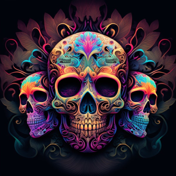 Wall Art / Digital Print / Day of the Dead Skulls / Vibrant Wall Art / Digital Download /