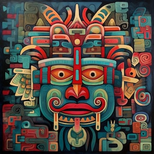 Mayan Wall Art / Digital Print / Mayan Art / Vibrant Wall Art / 2 Variations /  Digital Download / 2000x2000 pixels 300 DPI