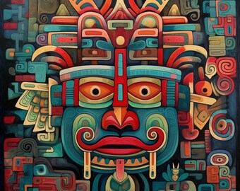 Mayan Wall Art / Digital Print / Mayan Art / Vibrant Wall Art / 2 Variations /  Digital Download / 2000x2000 pixels 300 DPI