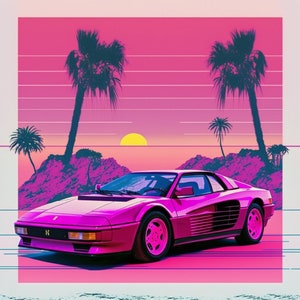 Vaporwave Art / Ferrari Testarossa Art / Ferrari Wall Art / Digital Download / 5 Variations / JPG PNG SVG