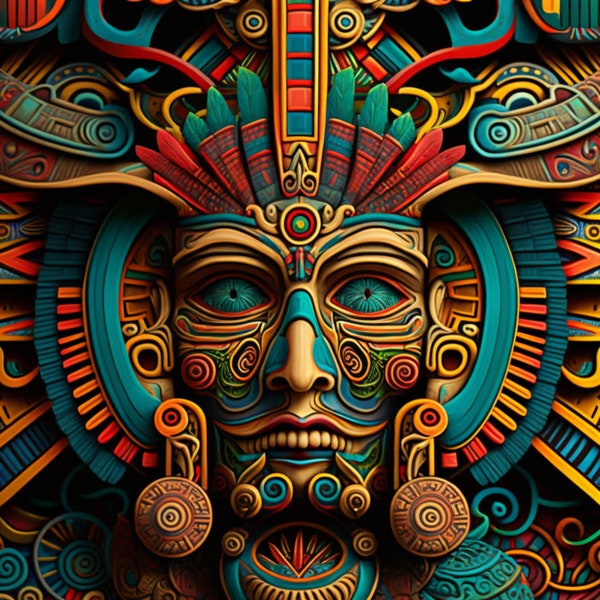 Mayan Wall Art / Digital Print / Mayan Art / Vibrant Wall Art / 2 Variations Digital Download
