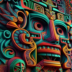 Mayan Wall Art / Digital Print / Mayan Art / Vibrant Wall Art / 2 Variations Digital Download / PNG / JPG / SVG