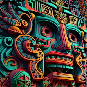 Mayan Wall Art / Digital Print / Mayan Art / Vibrant Wall Art / 2 Variations Digital Download / PNG / JPG / SVG