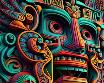 Mayan Wall Art / Digital Print / Mayan Art / Vibrant Wall Art / 2 Variations Digital Download / PNG / JPG / SVG
