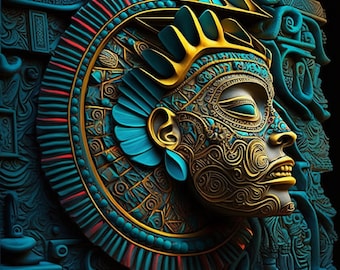 Mayan Wall Art / Digital Print / Mayan Art / Vibrant Wall Art / 2 Variations / Digital Download /PNG JPG SVG