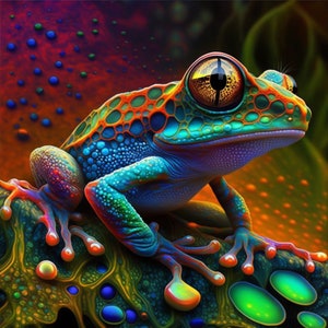 Psychedelic Frog Digital Art / Psychedelic Wall Art / Digital Download / 2 Variations / JPG / PNG / SVG