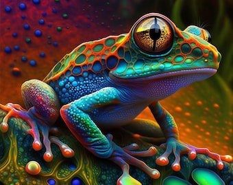 Psychedelic Frog Digital Art / Psychedelic Wall Art / Digital Download / 2 Variations / JPG / PNG / SVG