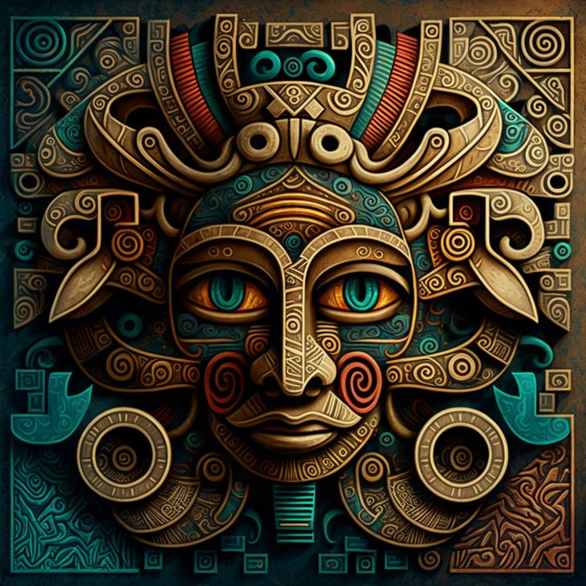 Mayan Wall Art / Digital Print / Mayan Art / Vibrant Wall Art - Etsy UK