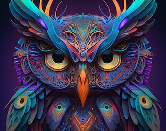 Abstract Owl Digital Art / Abstract Wall Art / Owl Art / Colorful Digital Art / Digital Download / 2 Variations / PNG JPG SVG