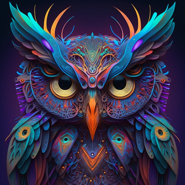 Abstract Owl Digital Art / Abstract Wall Art / Owl Art / Colorful Digital Art / Digital Download / 2 Variations / PNG JPG SVG