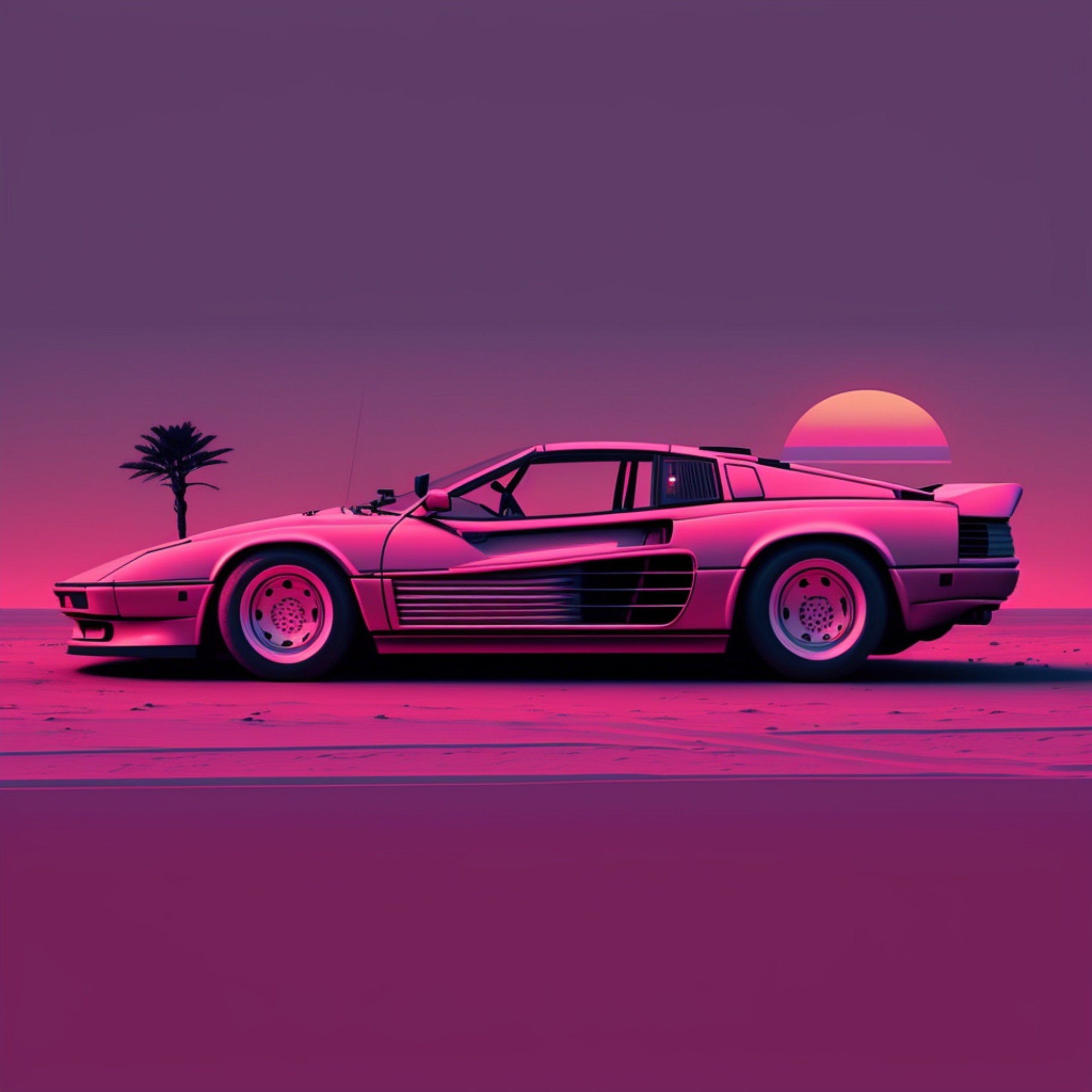 TWO-SIDED WALL POSTER FERRARI TESTAROSSA (BLACK BACKGROUND) AND PORSCHE  930S (PURPLE BACKGROUND) HM 5480 APPROX 14'' X 24'' C.1985