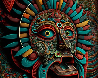 Mayan Wall Art / Digital Print / Mayan Art / Vibrant Wall Art / 2 Variations Digital Download / PNG / JPG / SVG