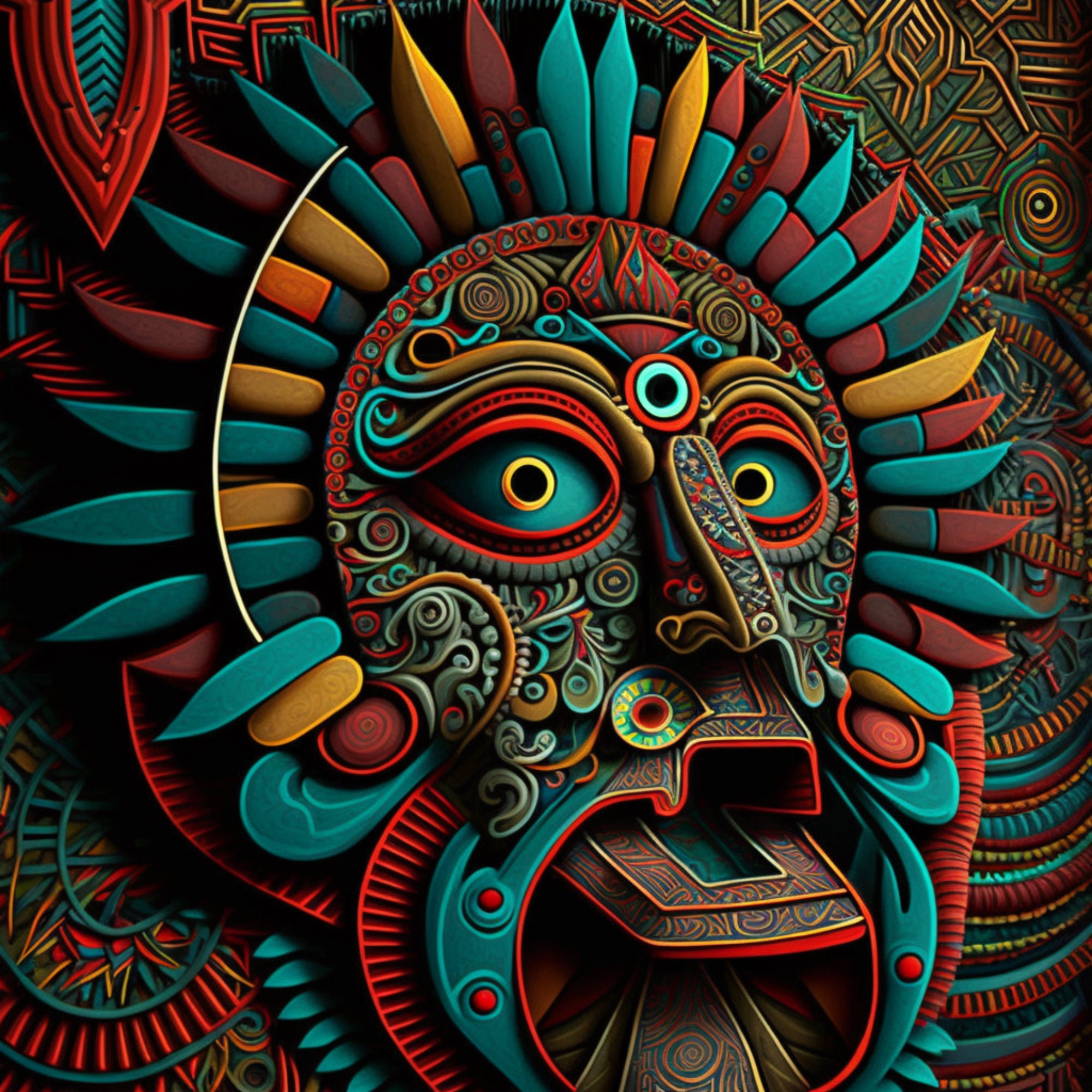 Mayan Wall Art / Digital Print / Mayan Art / Vibrant Wall Art Etsy
