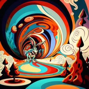 Abstract Digital Print / Psychedelic Bunny Rabbit / Unique Wall Art
