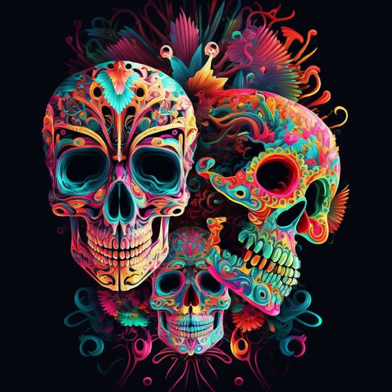 Wall Art / Digital Print / Day of the Dead Skulls / Vibrant Wall